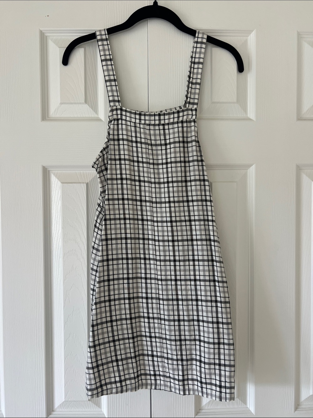 Women's Black & White Plaid A-Line Pinafore Dress